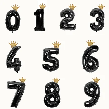 1set Mini Coroana Cu 32inch Negru Figura Numărul Balon de Folie 0-9 Băieți Fete Copil de Dus la Petrecerea de Ziua de Decorare Digital Ballon