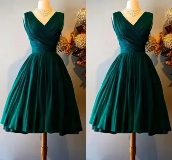 2023 Elegant de culoare Verde Închis Rochii de Bal de Epocă Genunchi Lungime Rochie de Petrecere V Gâtului Cutat Satin Vestidos de Noiva