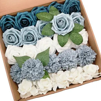 Artificiale Flori de Trandafir Combo Delicat Elegant Albastru Prăfuit Fals Flori cu Tulpina pentru DIY Nunta Petrecere Acasă Decoratios