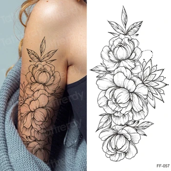 autocolant tatuaj femei floare trandafir bujor negru tatouage temporaire femme maneca tatuaj temporar rezistent la apa sexy body art, moda