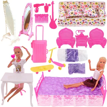 Barbie Accesorii Mobilier Casa Papusa Decor Masa de toaleta Pat Canapea Oglindă de 11.8 inch Barbie Haine de Păpuși Păpuși
