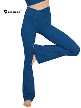 CHRLEISURE V-Cross Yoga Pantaloni cu Talie Înaltă Fitness Jambiere Hip Creșterea Flare Atletic Strâns Elastic Respirabil Slim Activewear