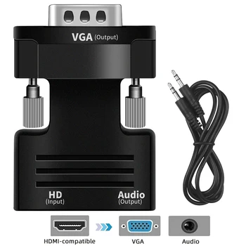 Compatibil HDMI de sex Masculin la Feminin Adaptor VGA HD 1080P Cablu Audio Converter Pentru PC, PS4 Laptop, TV Box Display Proiector