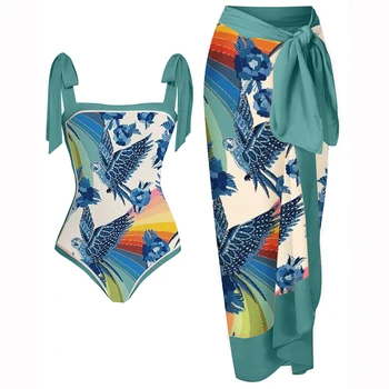 Costume de baie Femei 2022 Albastru-O bucată de costume de Baie și Fusta de Moda Tipărite Bikini Push Up Costume de Baie Femei de Vară, de Plajă, îmbrăcăminte Subțire