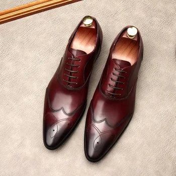 De mari Dimensiuni EUR46 Negru / Vin Roșu / Maro/ Cafea Mens Pantofi Rochie din Piele Oxfords Sociale Pantofi