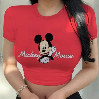 Femeie de moda Bluze 2022 Strâns Femei T-shirt de Imprimare Y2k Petrecere tricouri Minnie Mouse Haine de Desene animate Crop Top Disney Slim Fit