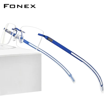 FONEX Ochelari fără ramă Bărbați 2021 baza de Prescriptie medicala Pătrat Ochelari Rama Fara rama Silicon cu prindere rapida Miopie Optice, Ochelari de F1003