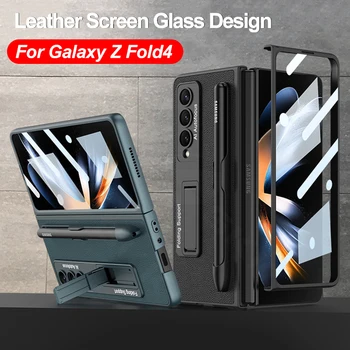 GKK de Lux din Piele Pen Capacul Fantei Pentru Samsung Galaxy Z 4 Ori Cazul Exterior de Protectie din Sticla Temperata Greu Pentru Galaxy Z Fold4 Caz