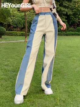 HEYounGIRL Mozaic Casual pantaloni de Catifea cord de Înaltă Talie Pantaloni 2000 Estetice Calda de Toamna si Pantaloni Lungi Skinny Streetwear pantaloni de Trening 90
