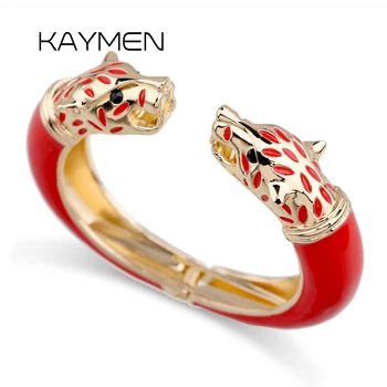 Kaymen Nouă Declarație Lup Cuff Brățară, Fata Email de Moda Brățară Manșetă, placat cu Aur de Animale Indesata Brățară