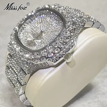 MISSFOX Iced Out Ceas de Lux Pentru Barbati Plin de Diamante Bling Moda Cuarț Ceas de mână rezistent la apă Feliuta Ceas Relógio Transport Gratuit