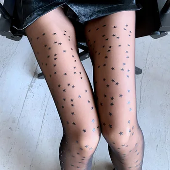 Negru Înstelat Femei Dresuri Harajuku Star Print Subțire De Sex Feminin Ciorapi Chilot Sexy Stretch Nailon Transparent Lenjerie Pentru Doamna