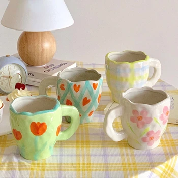Pictate manual ceramica cana de cafea home office ceașcă cu farfurie micul dejun lapte cu suc de ceai se ocupe de cupa cadou cuptor cu microunde în condiții de siguranță