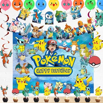 Pokemon Copil Consumabile Pokemon Petrecerea De Ziua Decor Fundal Banner Baloane Tacamuri De Unica Folosinta Set Copii, Articole Party