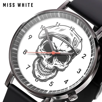 Punk Skull Circulație de Cuarț Bărbați Ceas cu Cadran de Imprimare de Moda Ceas Cadou de Înaltă Calitate de Brand Nou，încheietura ceas