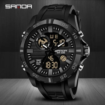 Sanda Moda Barbati Ceasuri Sport Negru LED Ceas Digital Impermeabil Multifunctional Cronograf ceas Reloj de Hombre