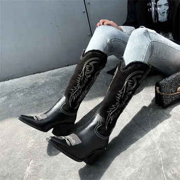 Toc indesata Subliniat Toe din Piele Maneca Rider Boots New Vintage Vest Cizme de Cowboy pentru Femei