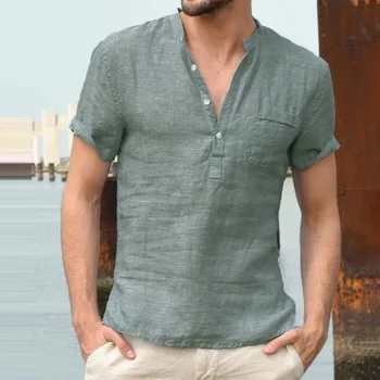 Vara men ' s cămașă buton-jos culoare pură coreea moda barbati maneca scurta Hawaiian maneca scurta tricou haine usoare