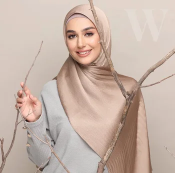 Vara Încrețită Luciu Satin Lung Hijab Șal Matasoasa Musulman Headwrap Malaezia Tudung Văl 175x70CM