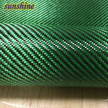 Verde de Carbon, Aramide, Fibre Hibride Pânză Tesatura Fibra de Carbon 3K Verde Fibra Aramid 190gsm 0,2 mm Grosime