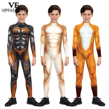 VIP MODA Halloween Copii Amuzant Husky Lupul Animal de Imprimare 3D Cosplay Costum Zentai Bodysuit Petrecere de Carnaval Costume Salopetă