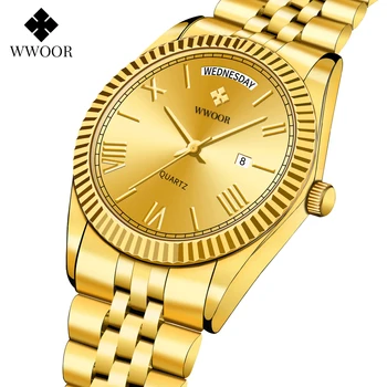 WWOOR Noi de Lux cu Aur Barbati Ceas 2022 Brand de Top din Oțel Inoxidabil rezistent la apa Data Încheietura Ceas pentru Bărbați Cuarț Ceas de Ceas Montre Homme
