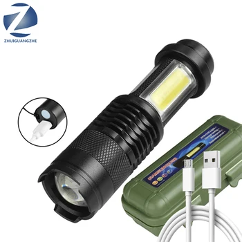 XP-G Q5 Baterie Built-in Mini Lanterna LED-uri USB de Încărcare COB Zoomable rezistent la apa Lanterna Aluminiu Lanterna Utilizare Baterie AAA