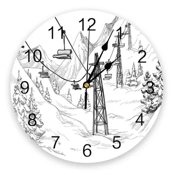 Zăpadă Alb Telecabina De Schi De Munte Schiță Nou Ceas De Perete Moda Living Cuarț Ceas Modern Decor Acasă Rotund Ceasuri