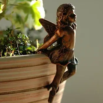 Înger Fata Agățat Cupa Rășină Decor De Basm Combinație Coș De Flori Marginea DecorOutdoor Stralucitoare Statuie În Miniatură Mini Grădină